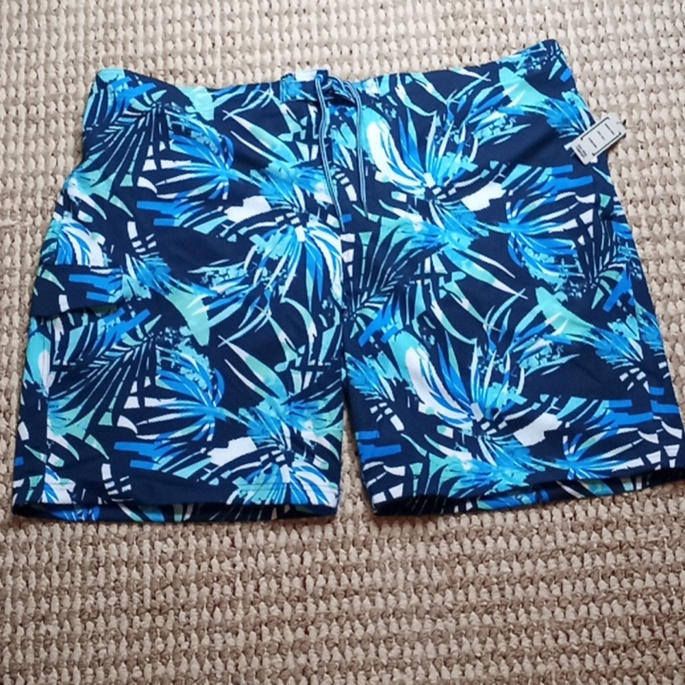 George At the Knee Board Blue Floral 3XL UPF 50+ Swim Plus Size Shorts